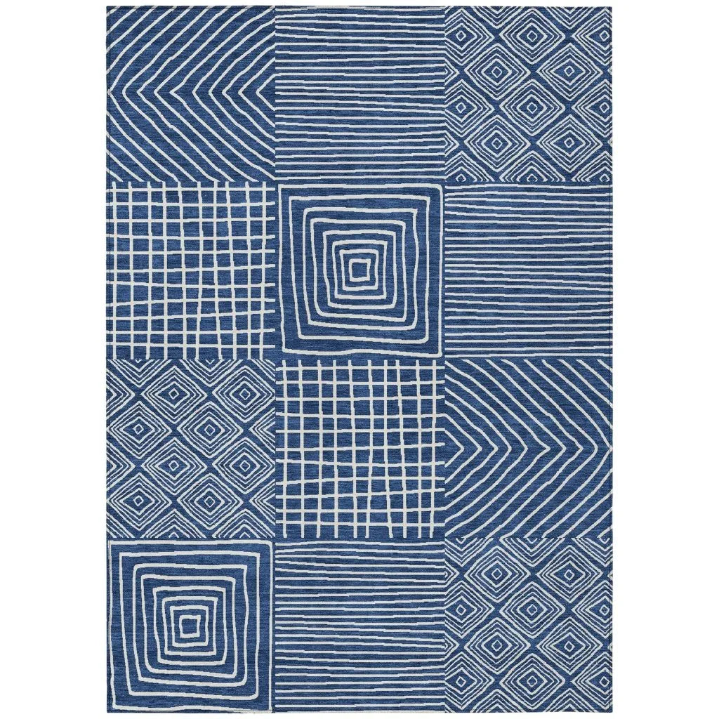 LOOMLAN Rugs Junia Blue Washable Indoor-Outdoor Rug