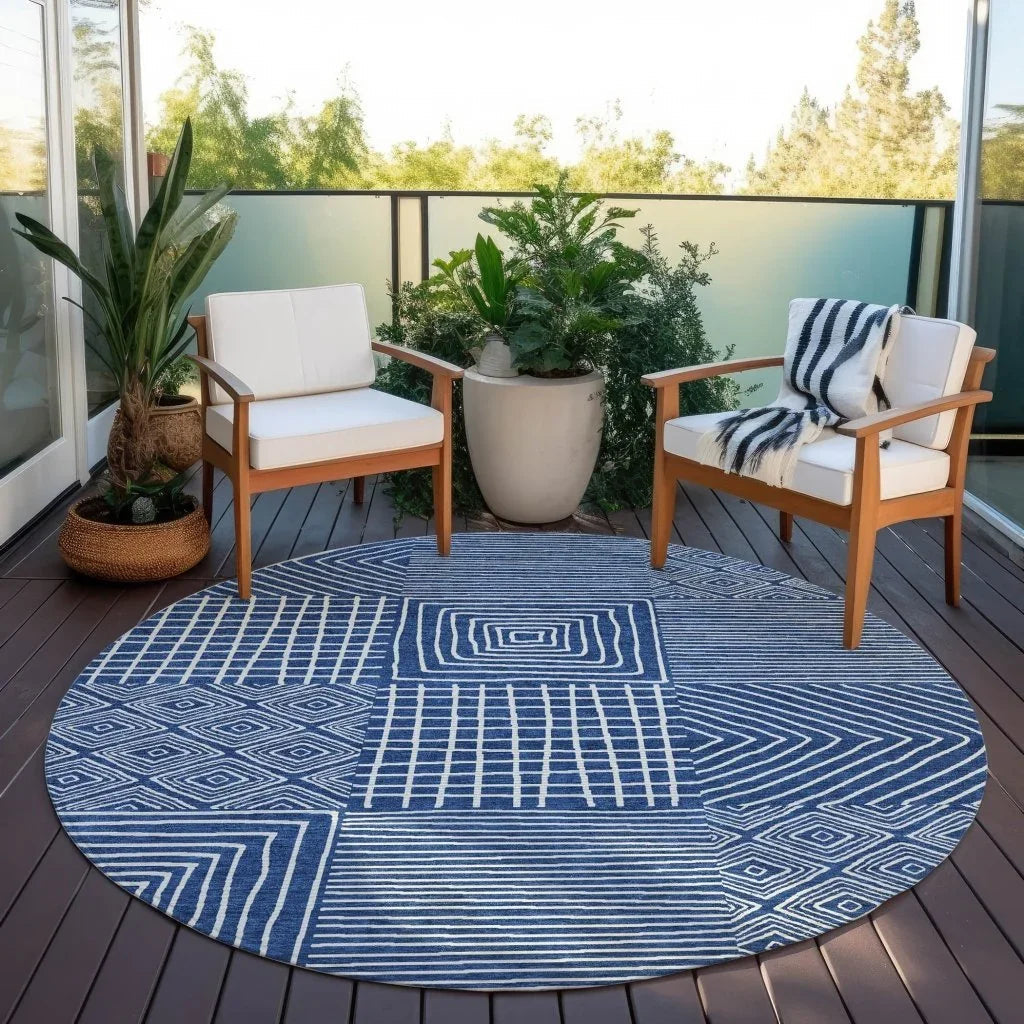 LOOMLAN Rugs Junia Blue Washable Indoor-Outdoor Rug