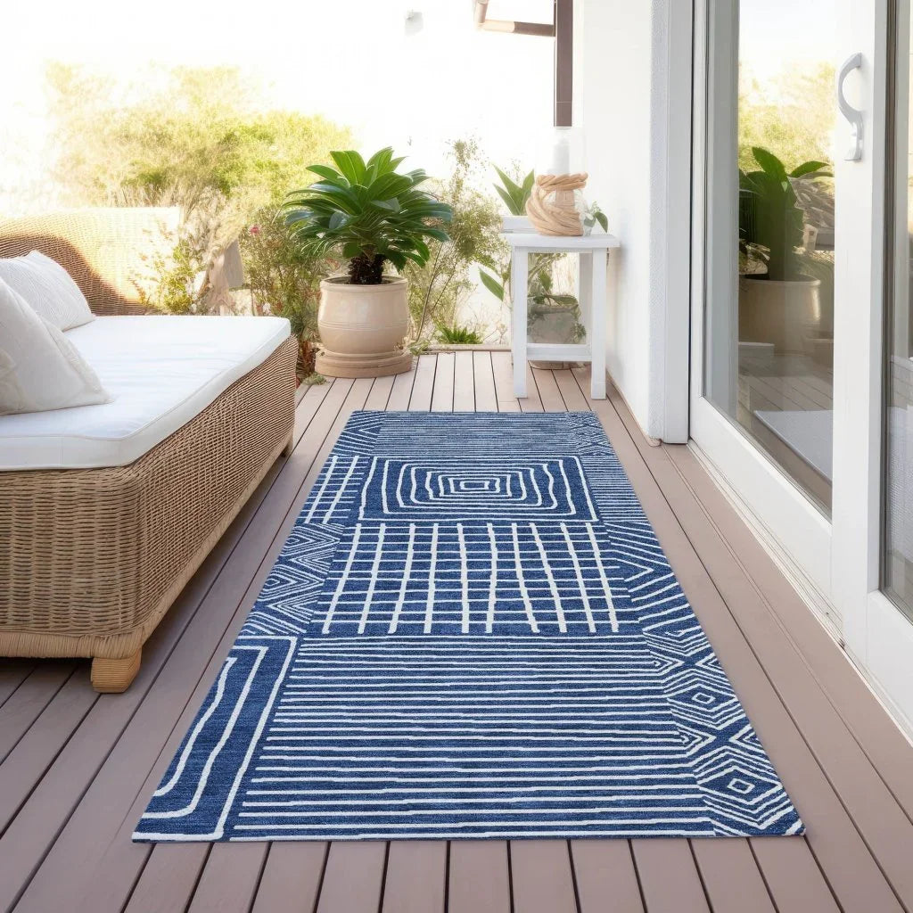 LOOMLAN Rugs Junia Blue Washable Indoor-Outdoor Rug