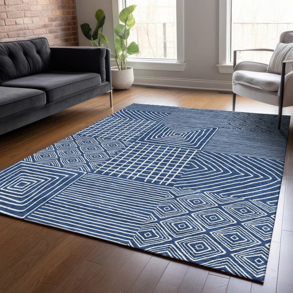 LOOMLAN Rugs Junia Blue Washable Indoor-Outdoor Rug