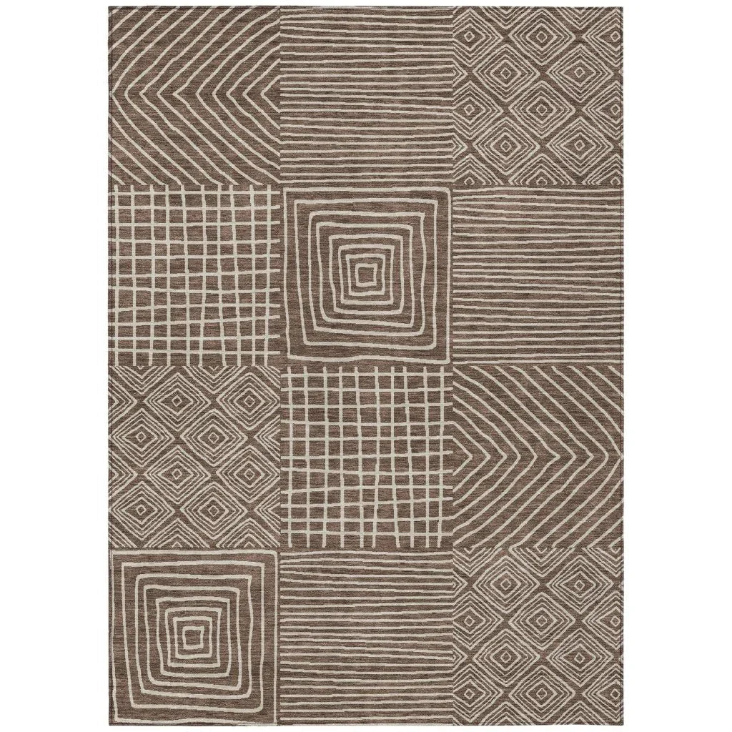 LOOMLAN Rugs Junia Brown Washable Indoor-Outdoor Rug