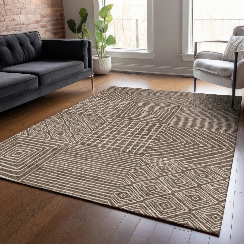 LOOMLAN Rugs Junia Brown Washable Indoor-Outdoor Rug
