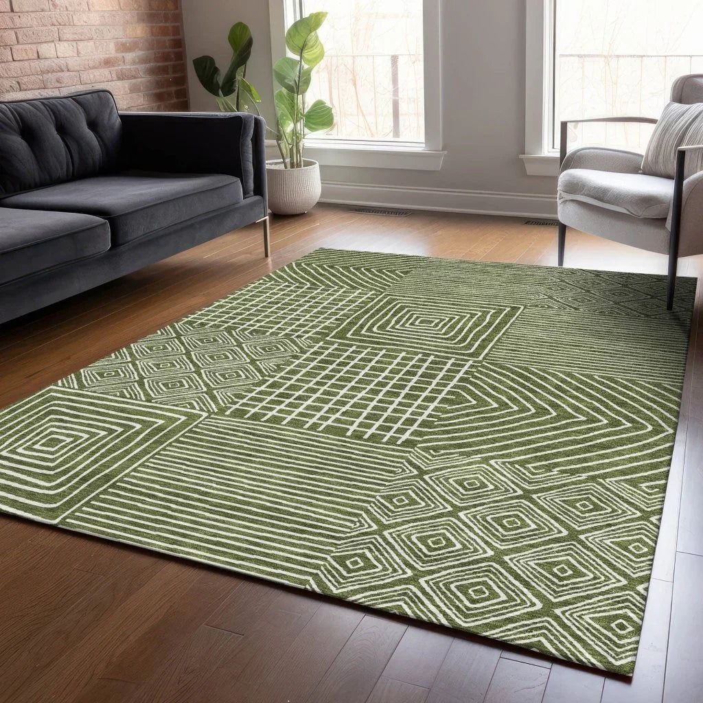 LOOMLAN Rugs Junia Green Washable Indoor-Outdoor Rug
