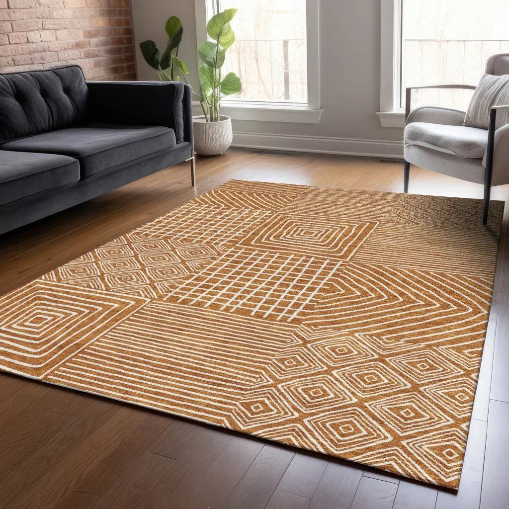 LOOMLAN Rugs Junia Orange Washable Indoor-Outdoor Rug