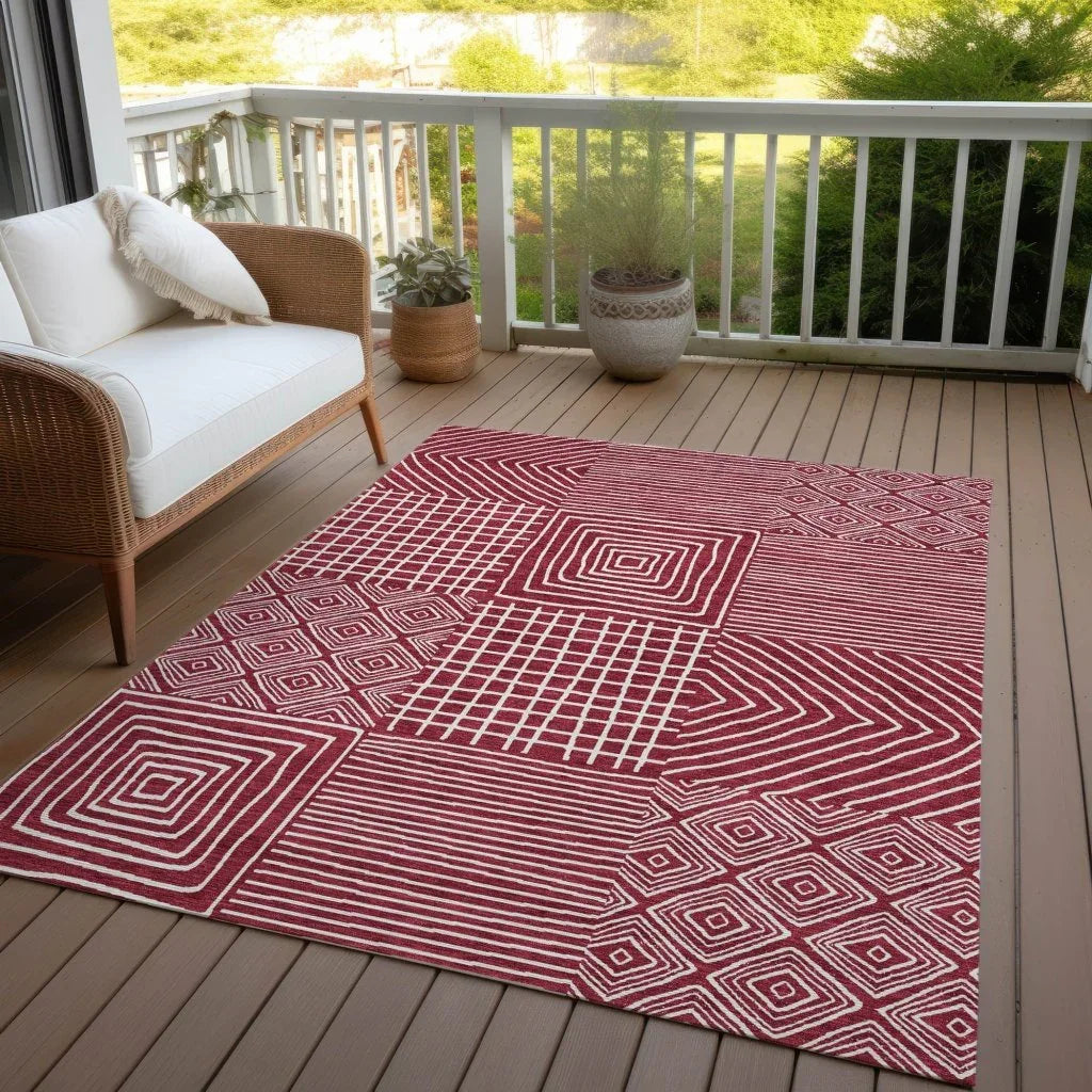 LOOMLAN Rugs Junia Red Washable Indoor-Outdoor Rug