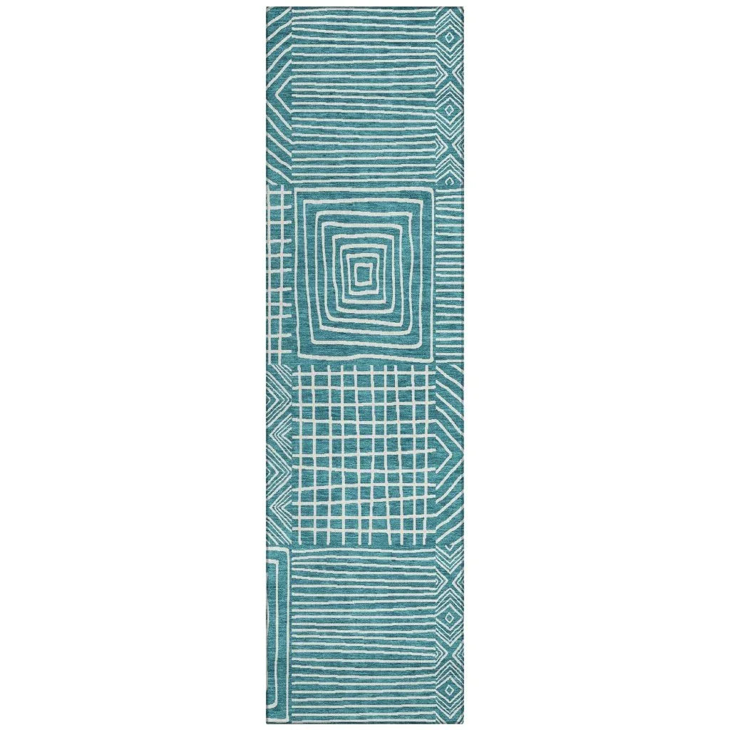 LOOMLAN Rugs Junia Teal Washable Indoor-Outdoor Rug