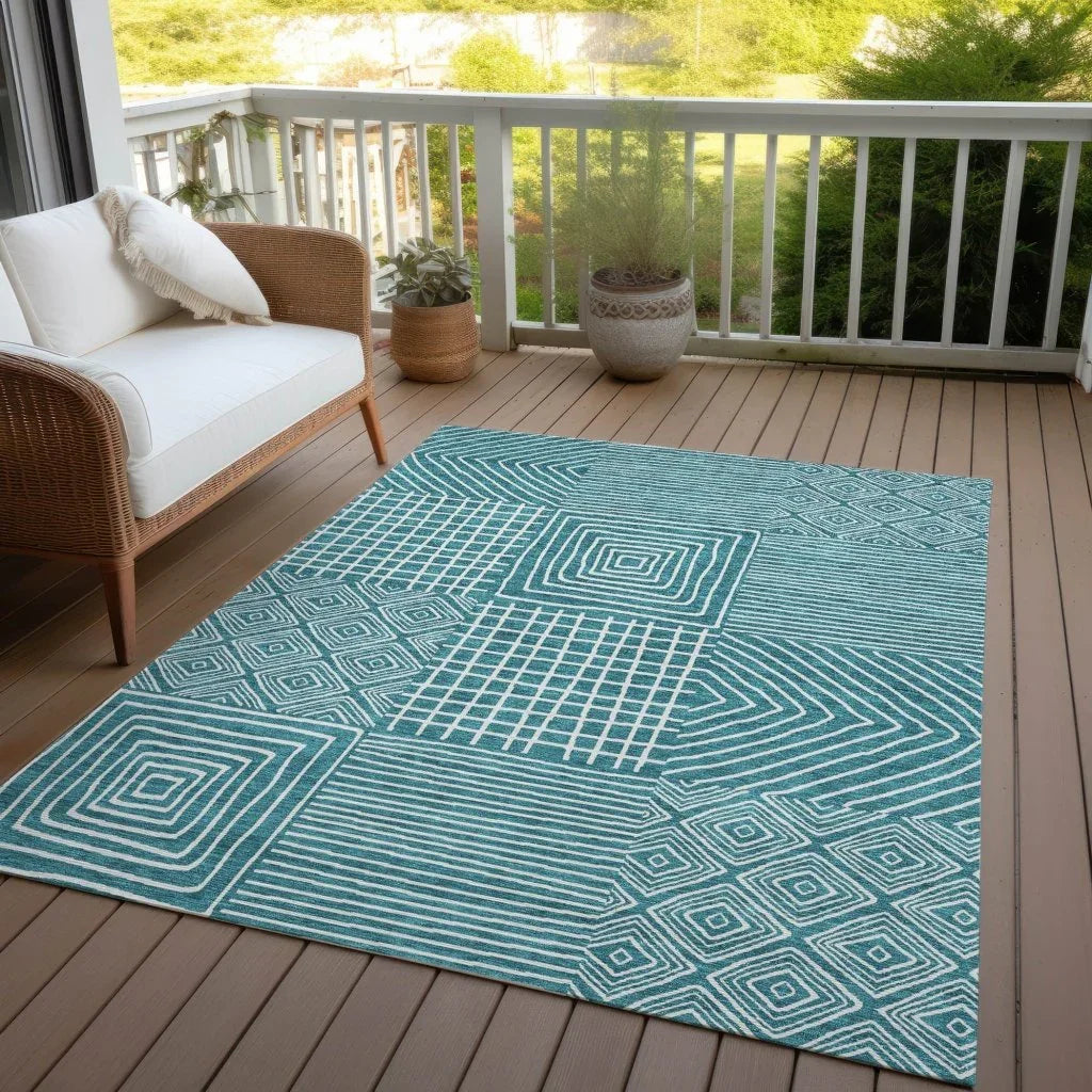 LOOMLAN Rugs Junia Teal Washable Indoor-Outdoor Rug