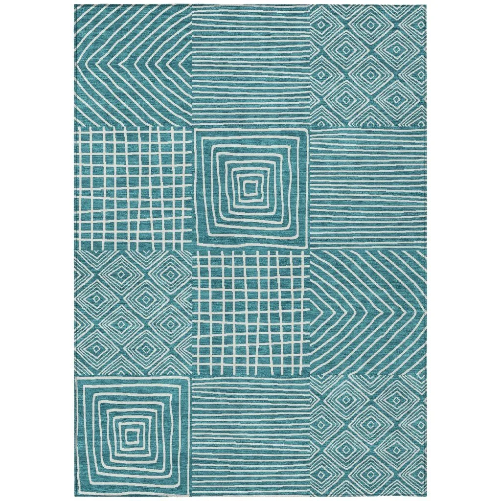 LOOMLAN Rugs Junia Teal Washable Indoor-Outdoor Rug