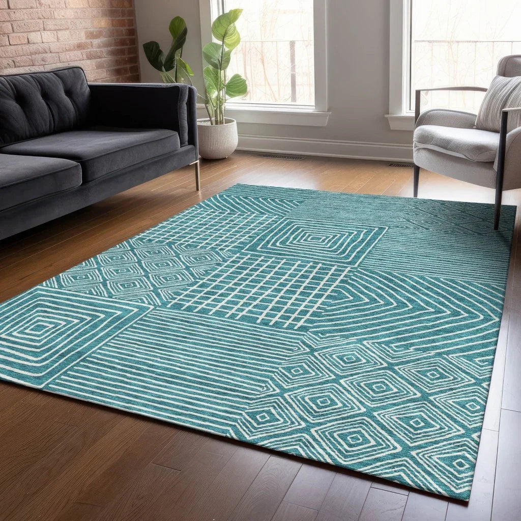 LOOMLAN Rugs Junia Teal Washable Indoor-Outdoor Rug