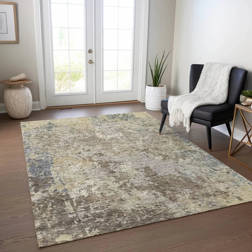 LOOMLAN Rugs Kairi Brown Washable Indoor-Outdoor Rug