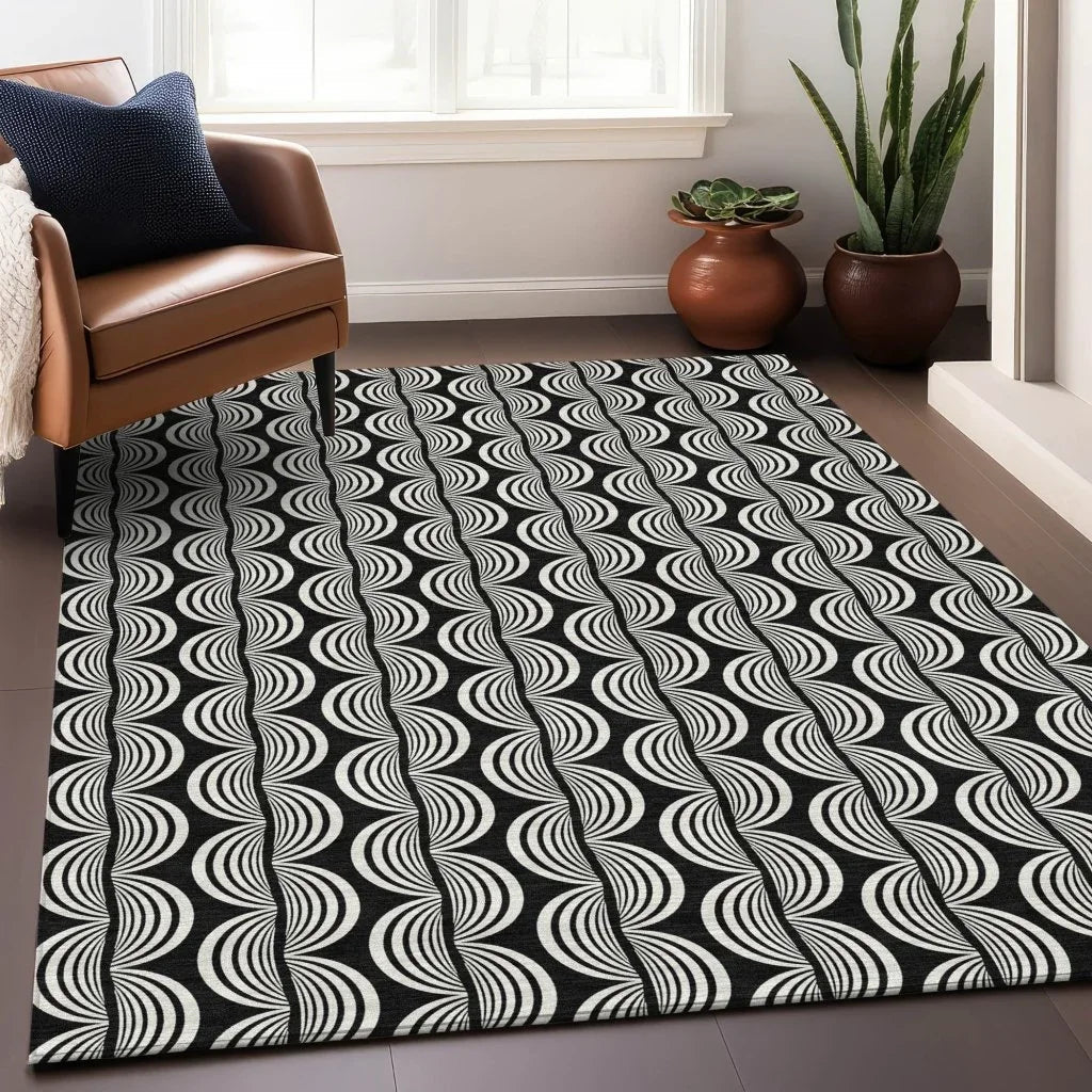 LOOMLAN Rugs Kairova Black Washable Indoor-Outdoor Rug