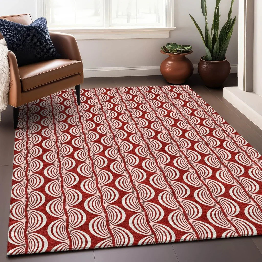 LOOMLAN Rugs Kairova Red Washable Indoor-Outdoor Rug