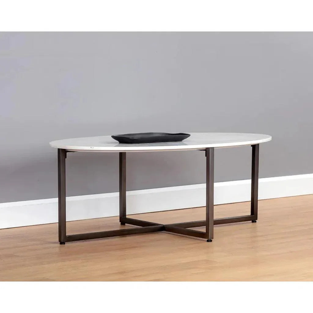 Kiara Marble Top Oval Outdoor Coffee Table-Outdoor Coffee Tables-SUNPAN-LOOMLAN