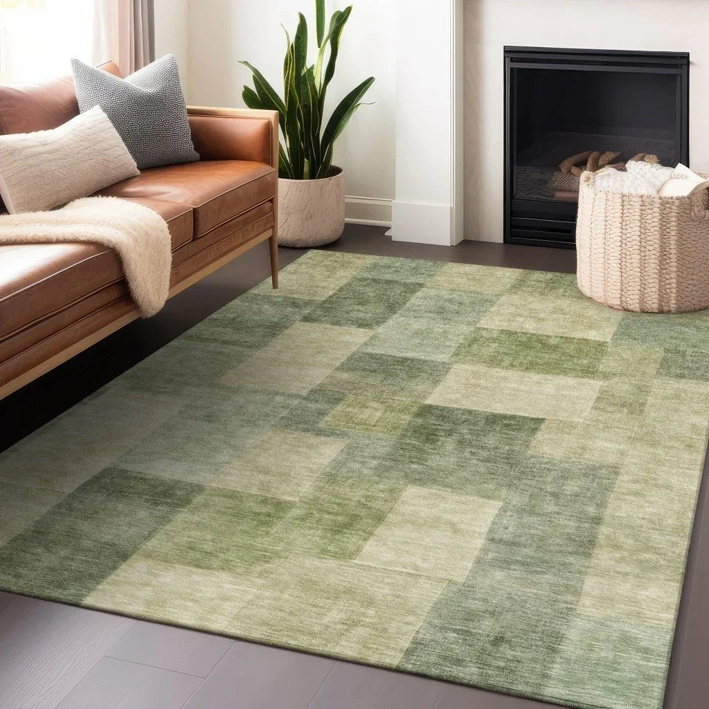 LOOMLAN Rugs Kiva Green Washable Indoor-Outdoor Rug