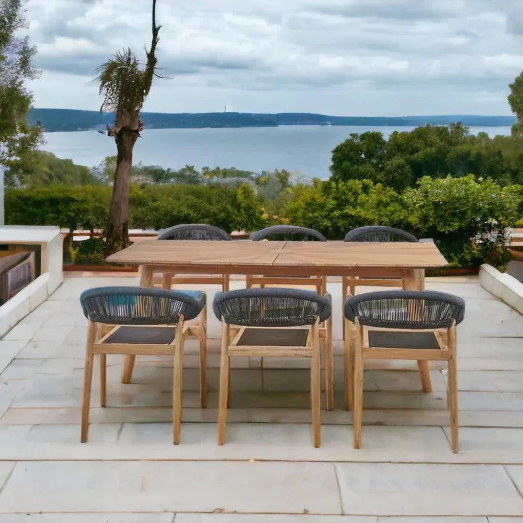 Klint 7PC Outdoor Dining Set Stacking Armchairs - LOOMLAN - HiTeak - Outdoor Dining Sets