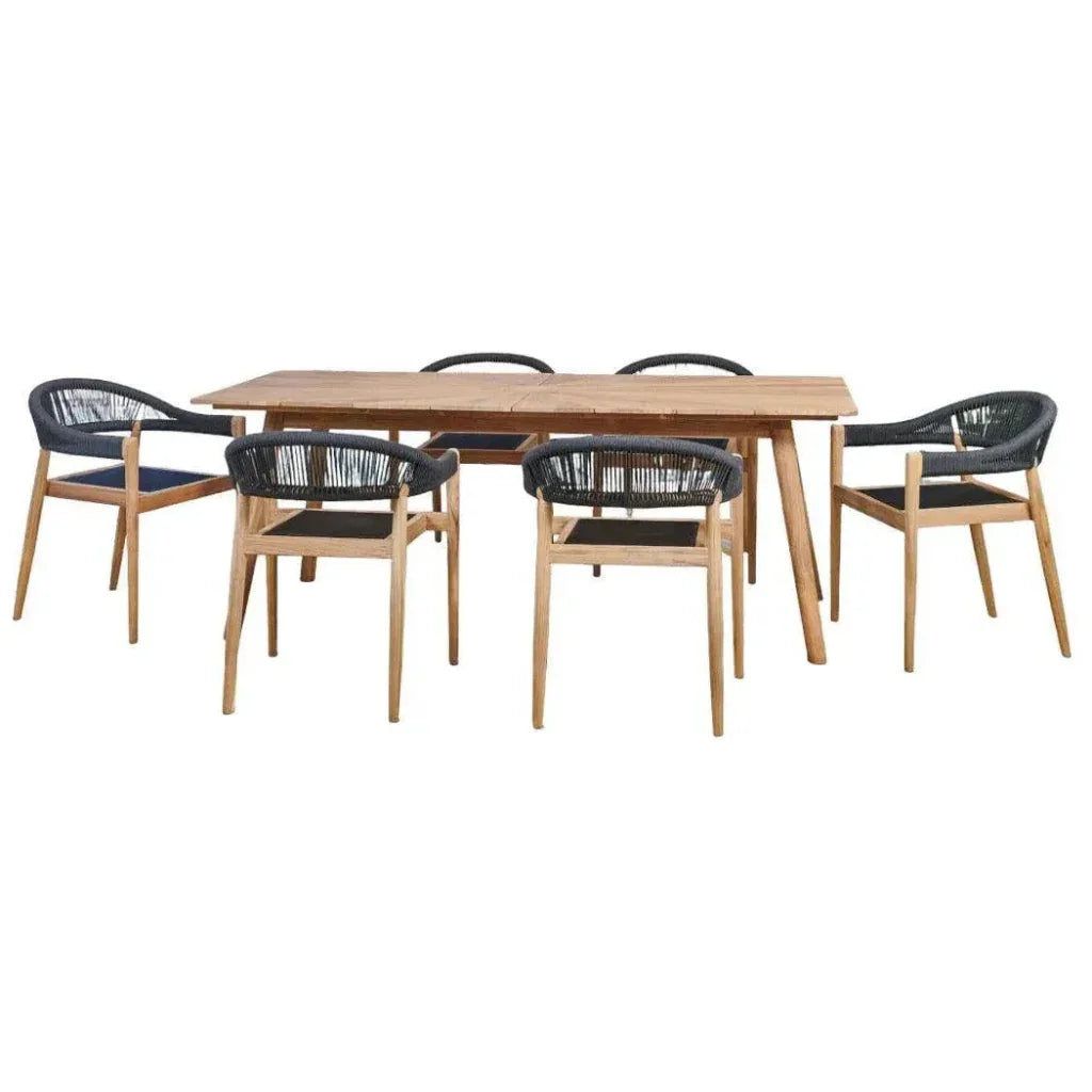 Klint 7PC Outdoor Dining Set Stacking Armchairs - LOOMLAN - HiTeak - Outdoor Dining Sets