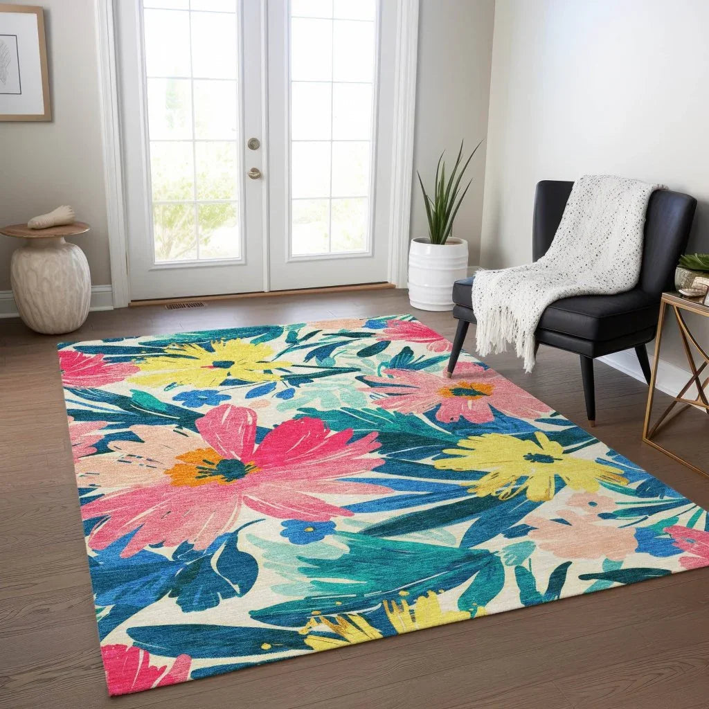 LOOMLAN Rugs Knottia Pink Washable Indoor-Outdoor Rug