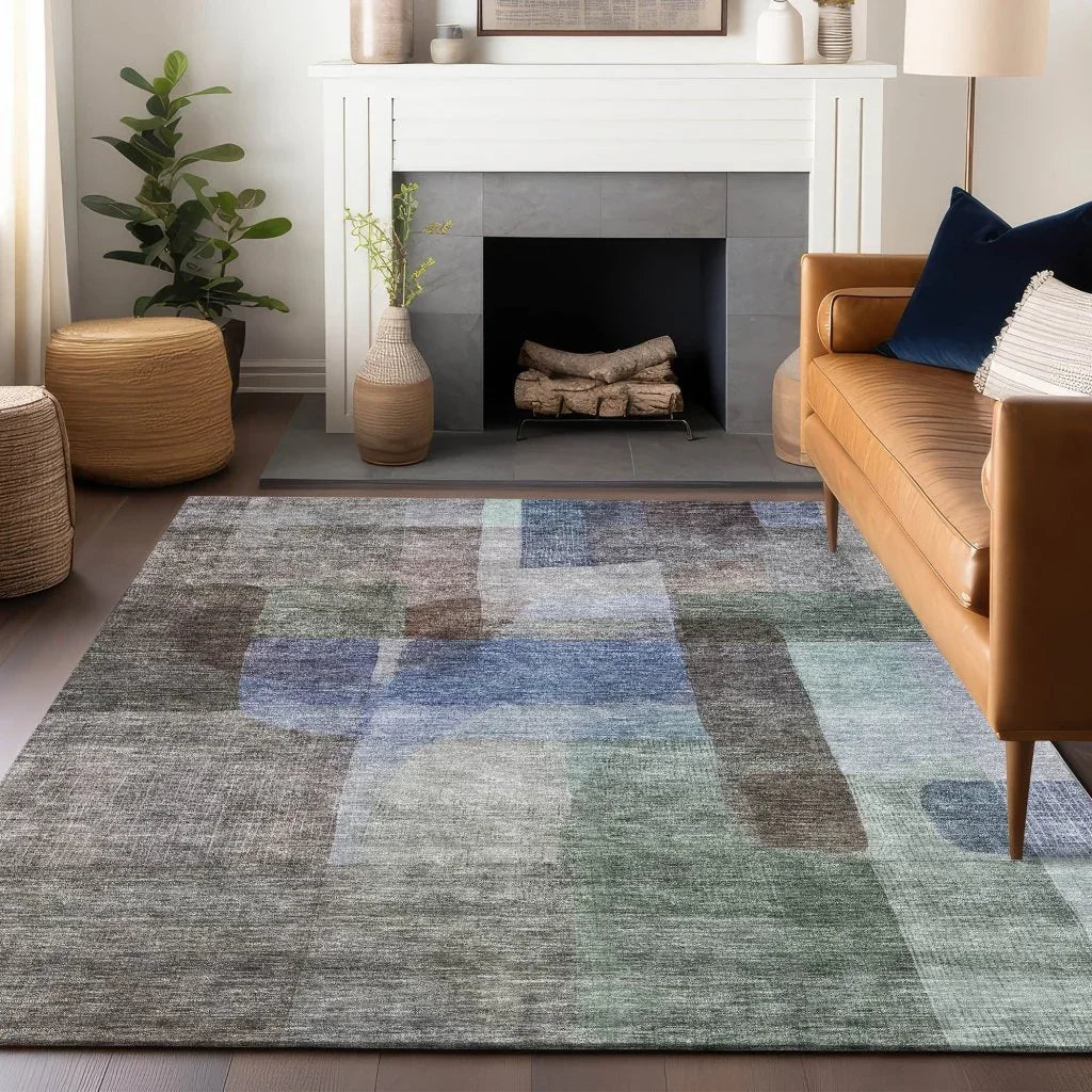 LOOMLAN Rugs Kyra Brown Washable Indoor-Outdoor Rug