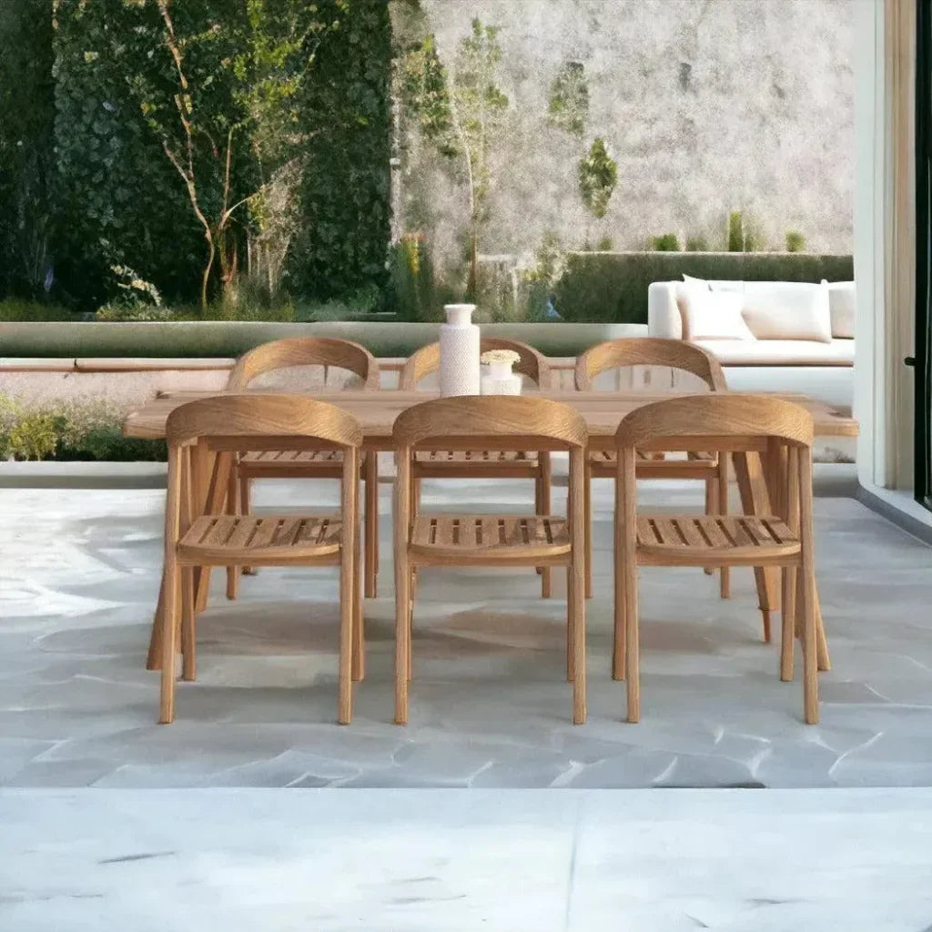 HiTeak La Costa 7PC Outdoor Dining Set Barrel Back Armchairs