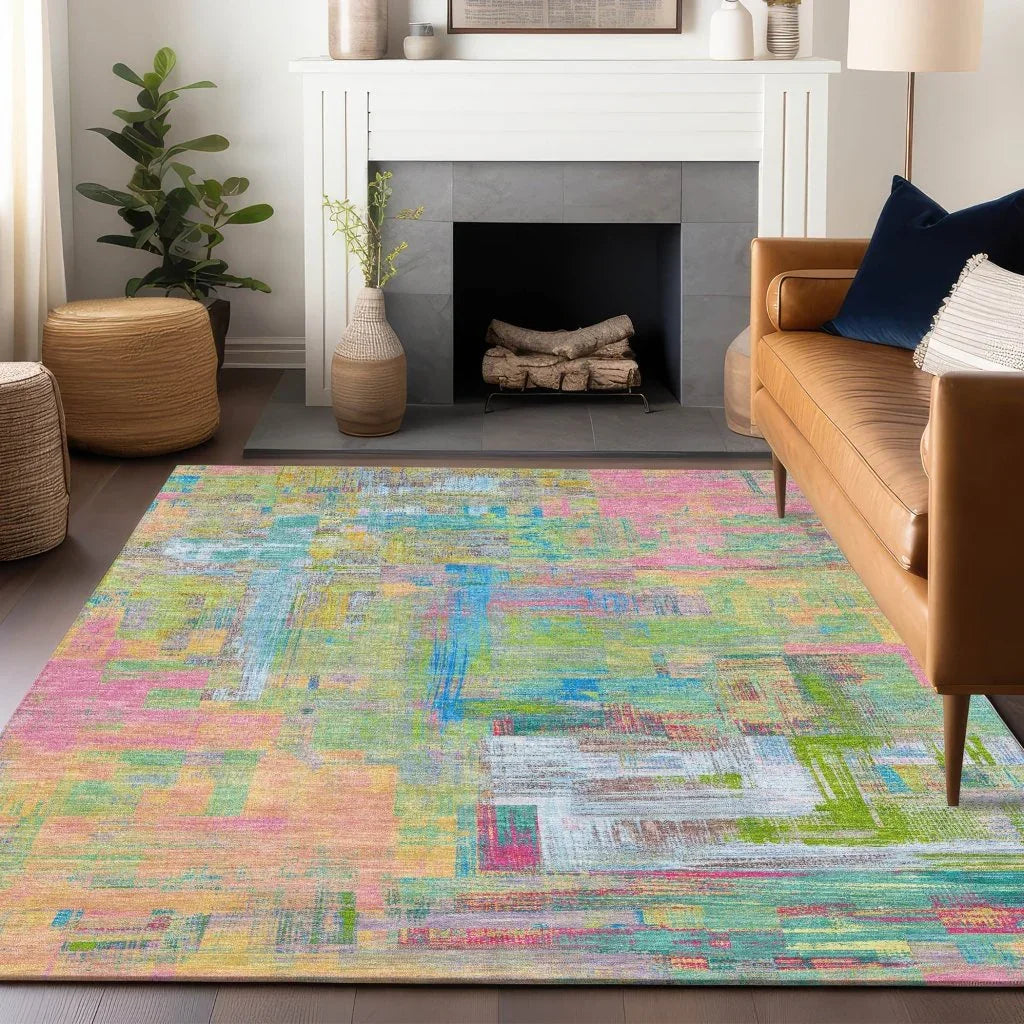LOOMLAN Rugs Lavara Pink Washable Indoor-Outdoor Rug
