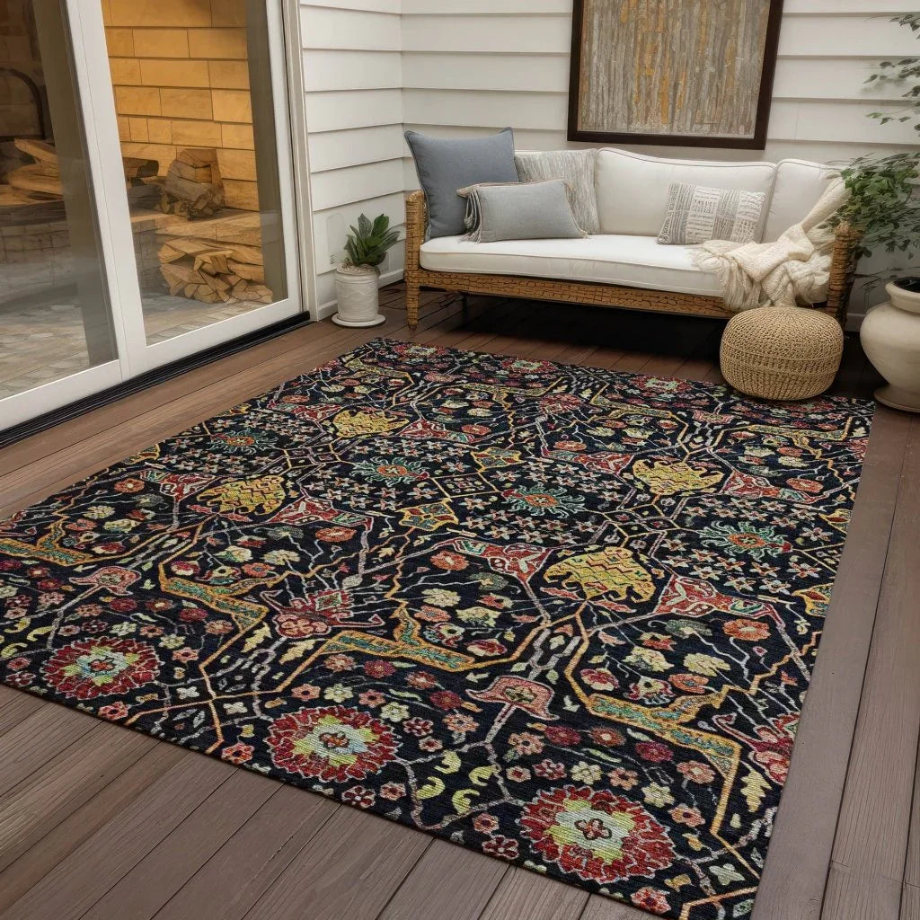 LOOMLAN Rugs Leon Black Washable Indoor-Outdoor Rug