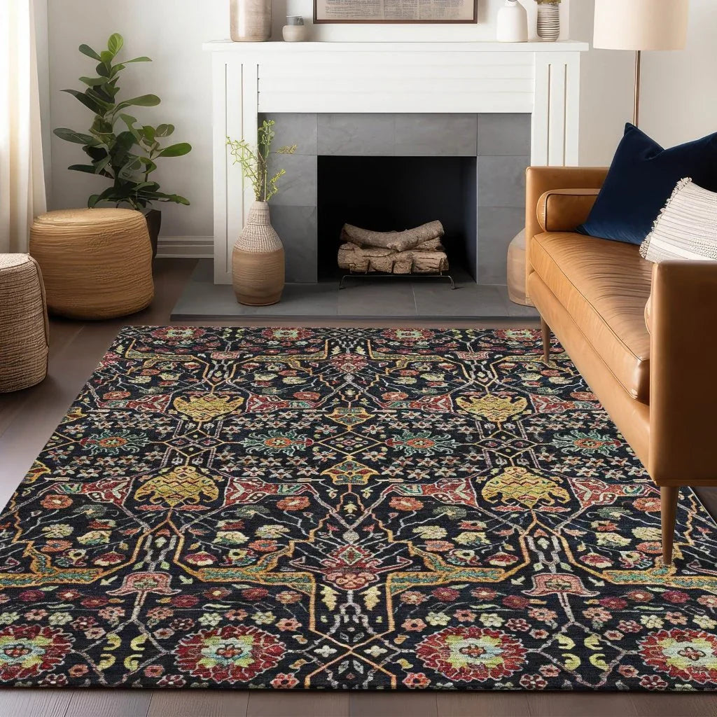 LOOMLAN Rugs Leon Black Washable Indoor-Outdoor Rug