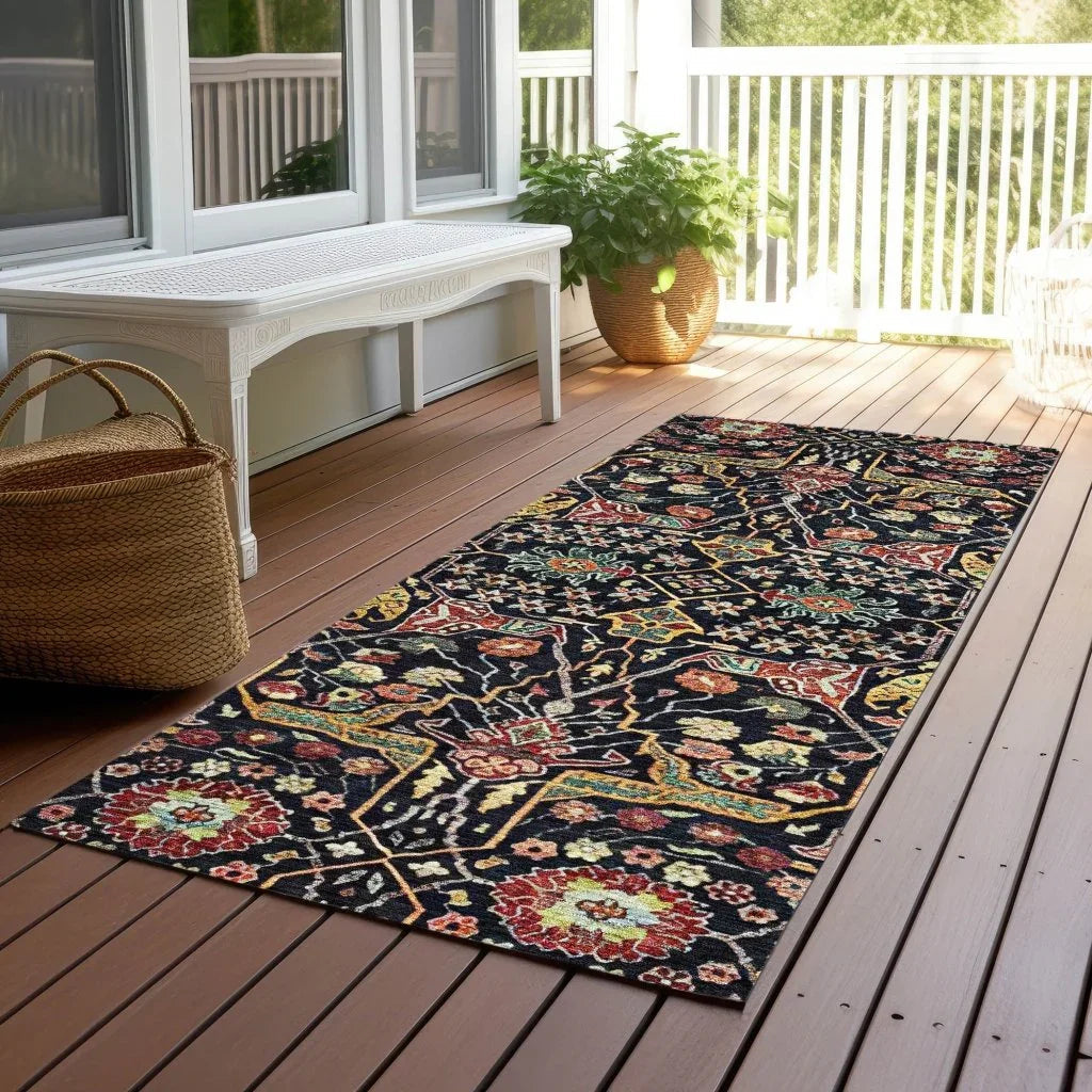 LOOMLAN Rugs Leon Black Washable Indoor-Outdoor Rug