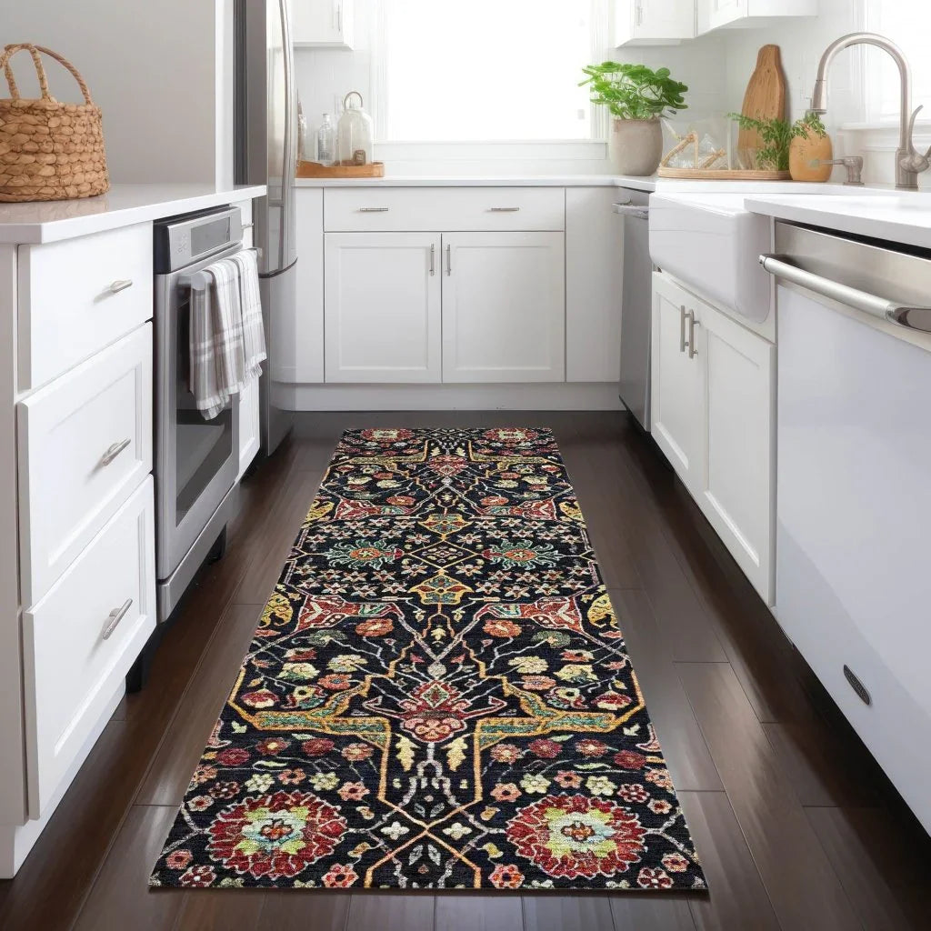 LOOMLAN Rugs Leon Black Washable Indoor-Outdoor Rug