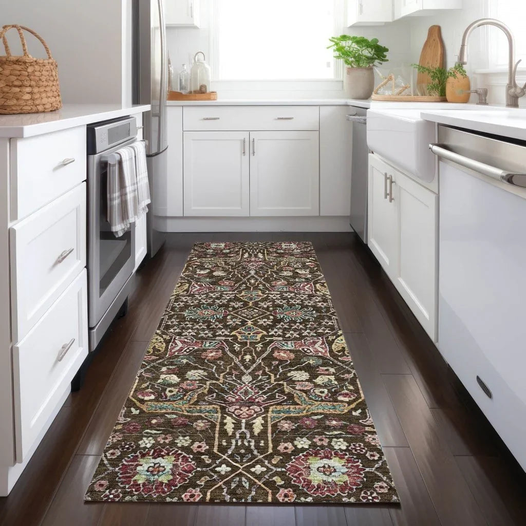 LOOMLAN Rugs Leon Brown Washable Indoor-Outdoor Rug