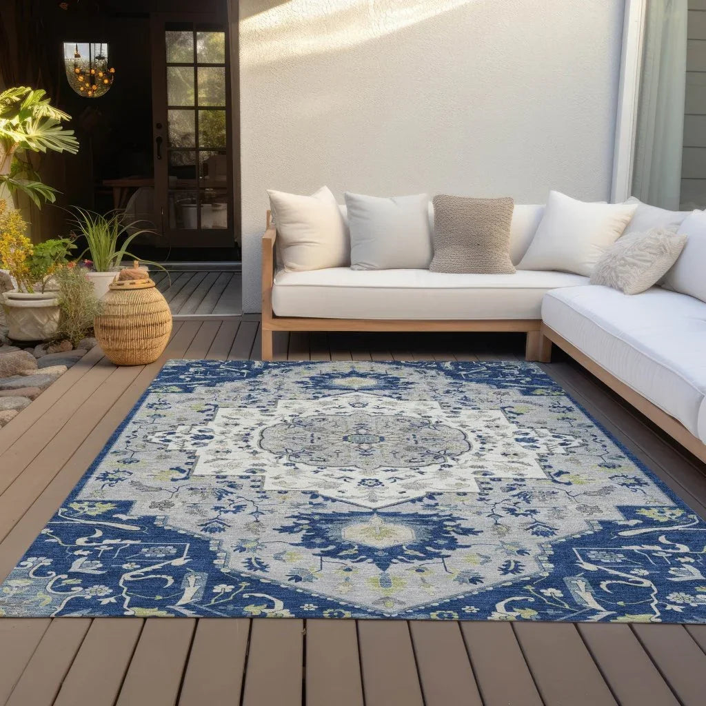 LOOMLAN Rugs Lidia Blue Washable Indoor-Outdoor Rug