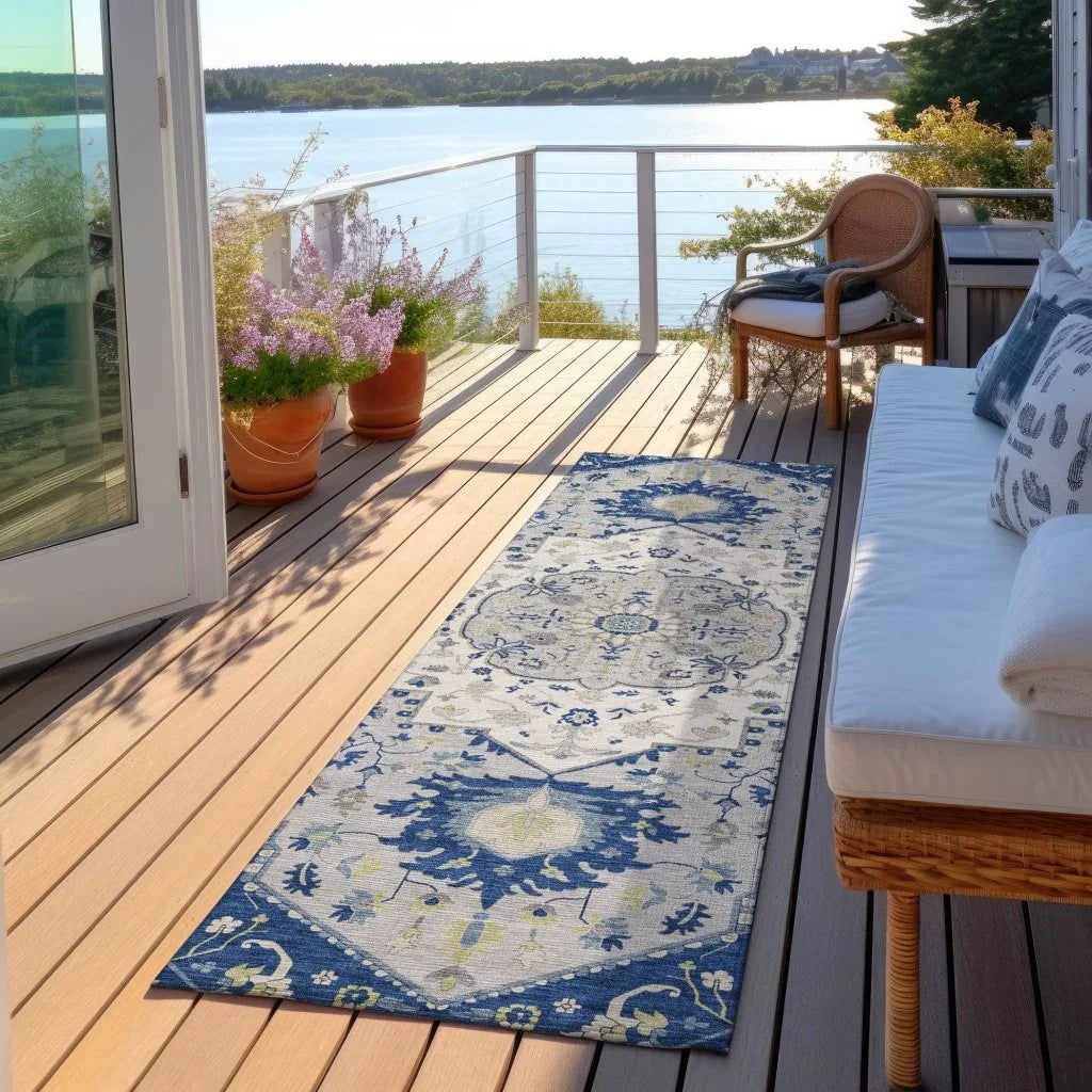 LOOMLAN Rugs Lidia Blue Washable Indoor-Outdoor Rug