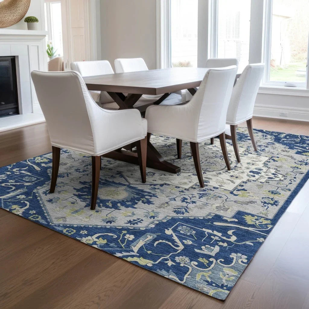 LOOMLAN Rugs Lidia Blue Washable Indoor-Outdoor Rug