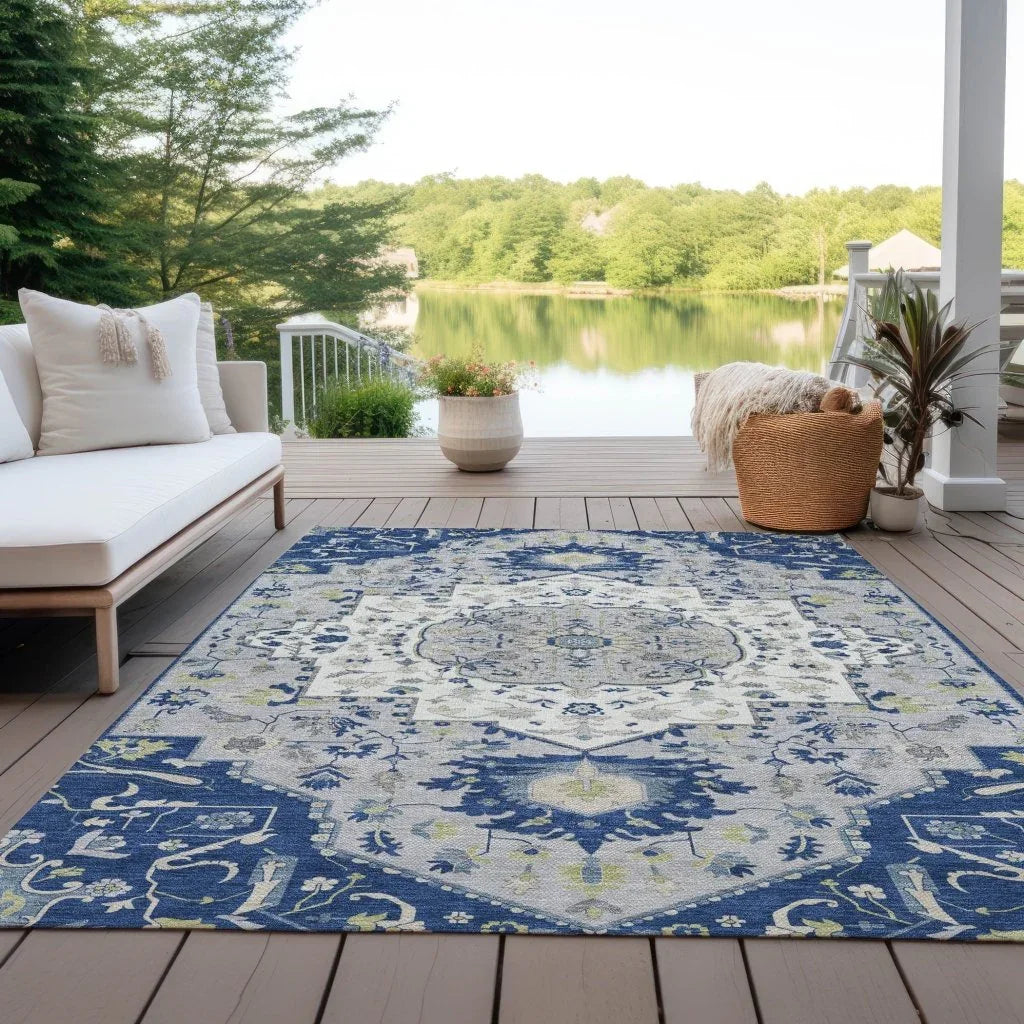 LOOMLAN Rugs Lidia Blue Washable Indoor-Outdoor Rug