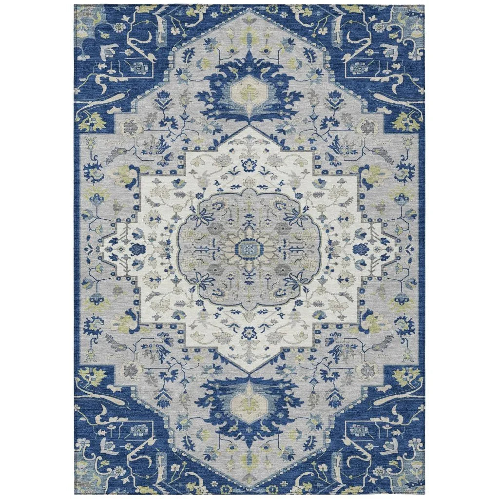 LOOMLAN Rugs Lidia Blue Washable Indoor-Outdoor Rug