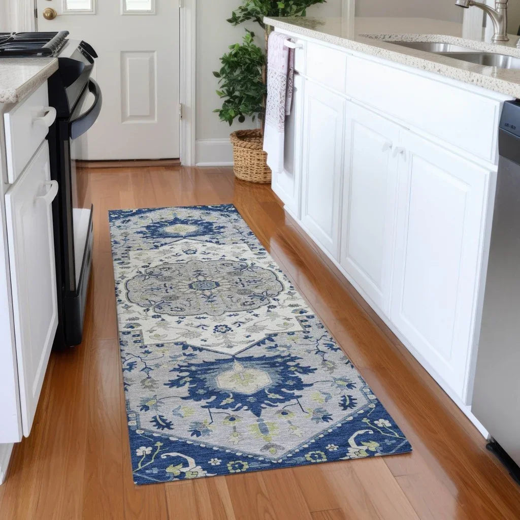 LOOMLAN Rugs Lidia Blue Washable Indoor-Outdoor Rug