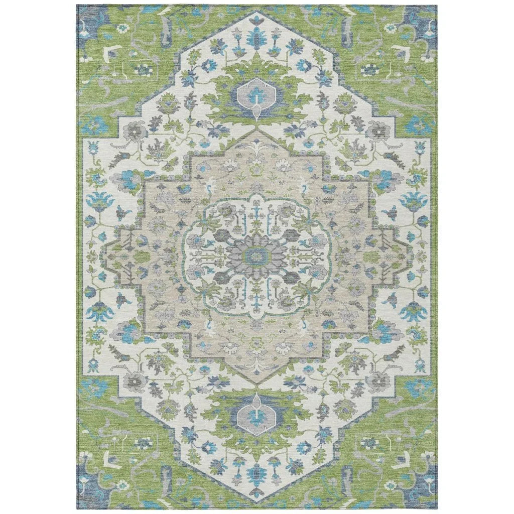 LOOMLAN Rugs Lidia Green Washable Indoor-Outdoor Rug