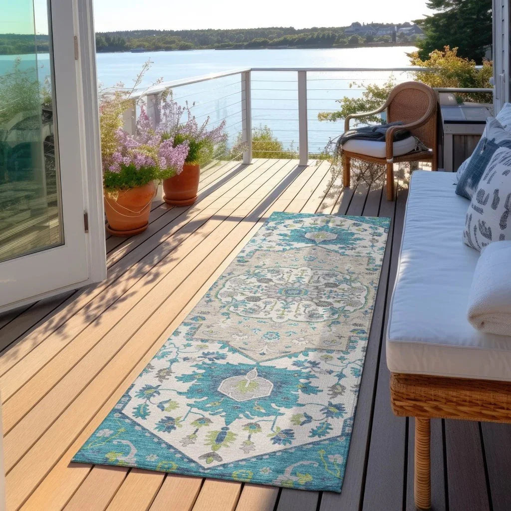 LOOMLAN Rugs Lidia Teal Washable Indoor-Outdoor Rug