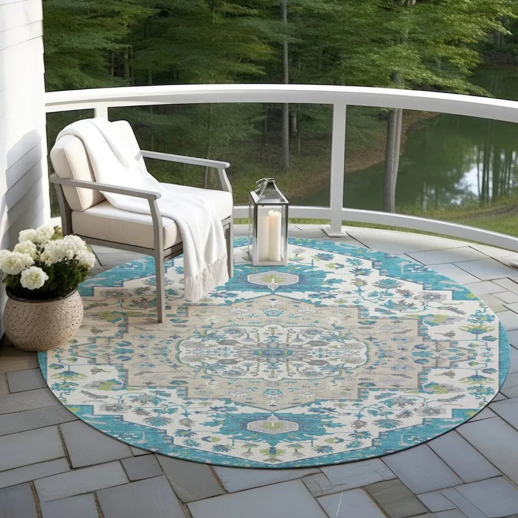 LOOMLAN Rugs Lidia Teal Washable Indoor-Outdoor Rug