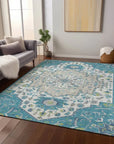 LOOMLAN Rugs Lidia Teal Washable Indoor-Outdoor Rug