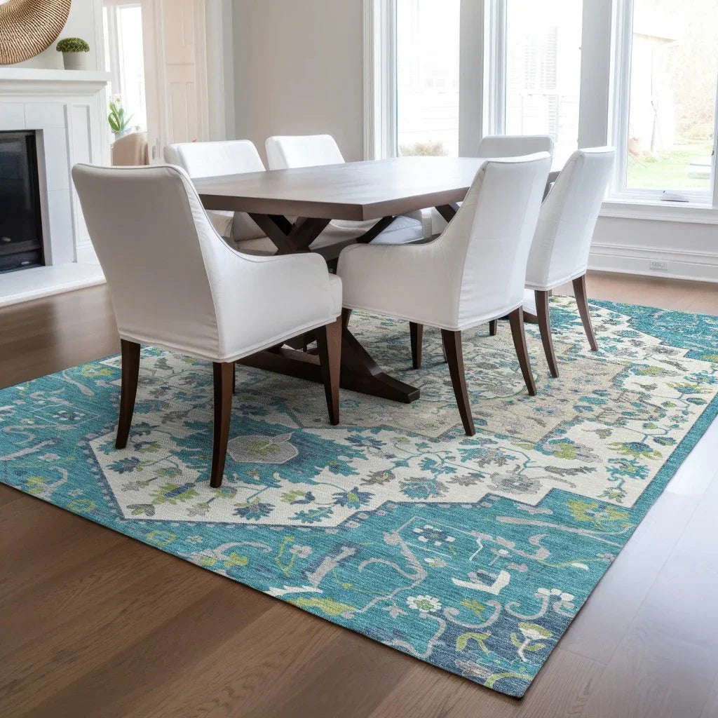 LOOMLAN Rugs Lidia Teal Washable Indoor-Outdoor Rug