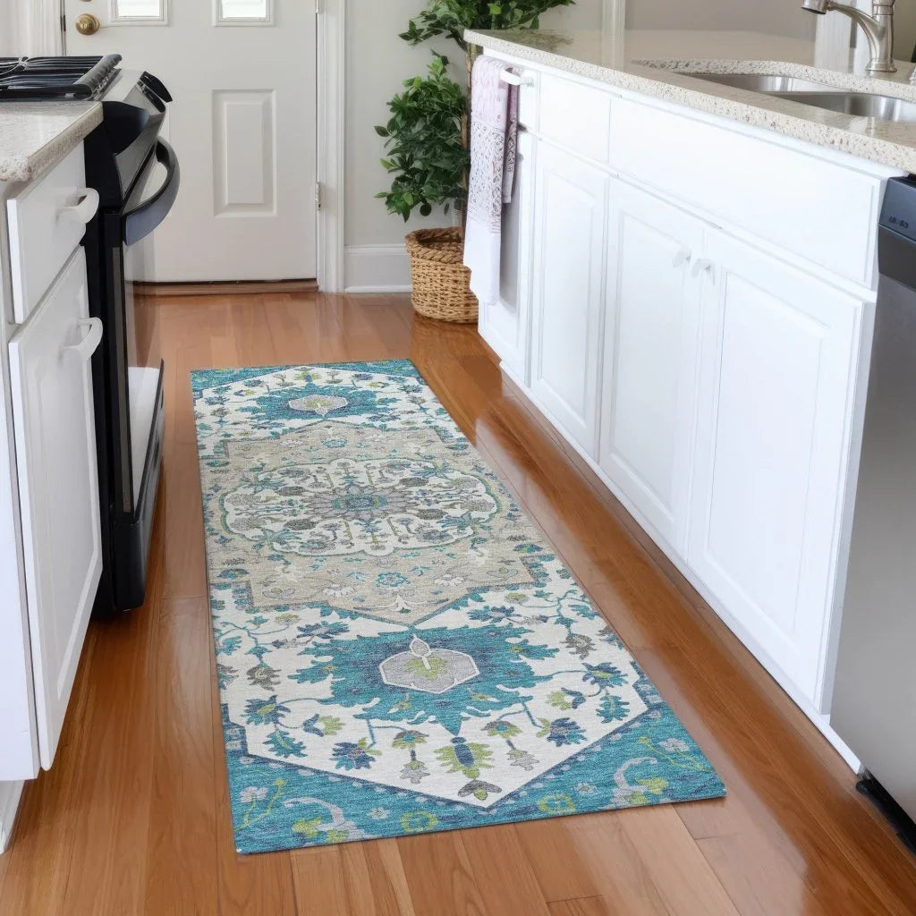 LOOMLAN Rugs Lidia Teal Washable Indoor-Outdoor Rug