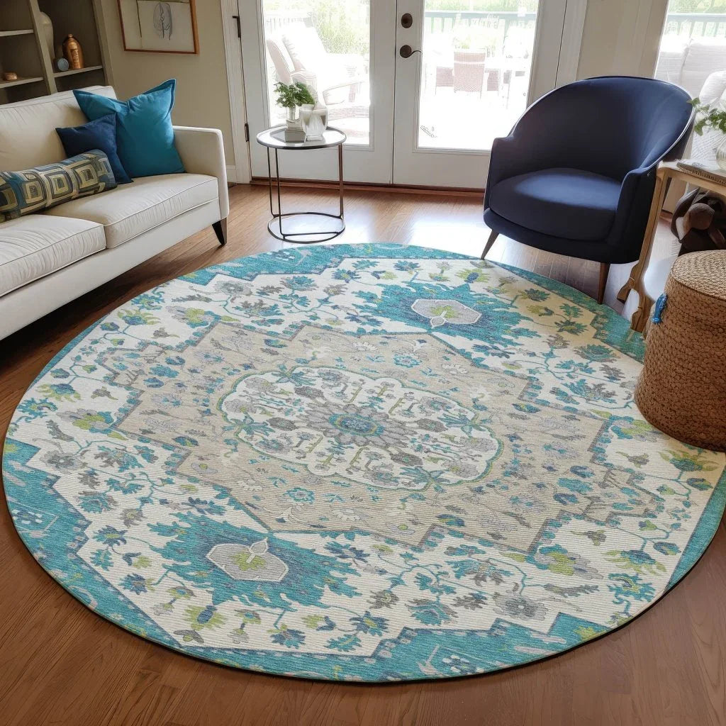 LOOMLAN Rugs Lidia Teal Washable Indoor-Outdoor Rug