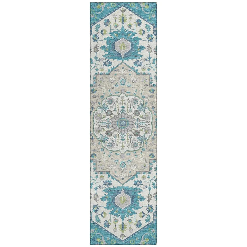 LOOMLAN Rugs Lidia Teal Washable Indoor-Outdoor Rug