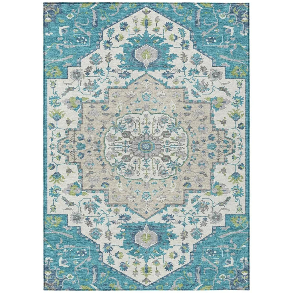 LOOMLAN Rugs Lidia Teal Washable Indoor-Outdoor Rug
