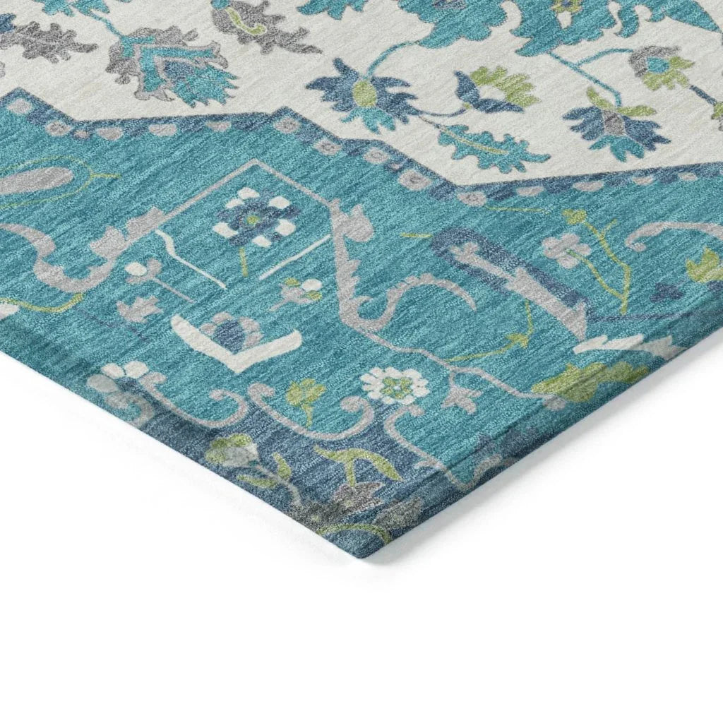 LOOMLAN Rugs Lidia Teal Washable Indoor-Outdoor Rug
