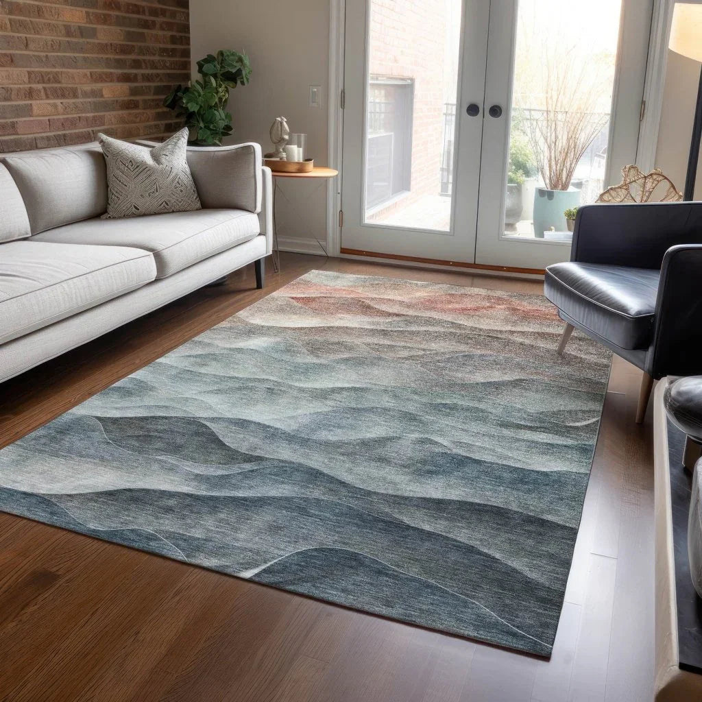 LOOMLAN Rugs Linover Teal Washable Indoor-Outdoor Rug