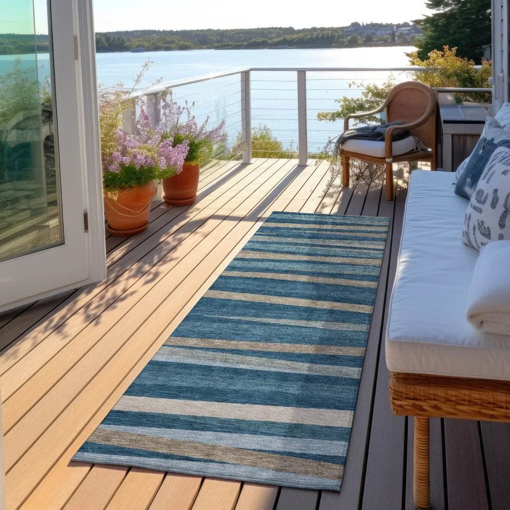 LOOMLAN Rugs Liora Blue Washable Indoor-Outdoor Rug