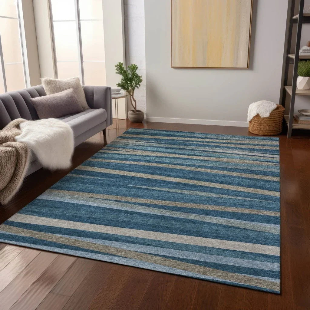 LOOMLAN Rugs Liora Blue Washable Indoor-Outdoor Rug
