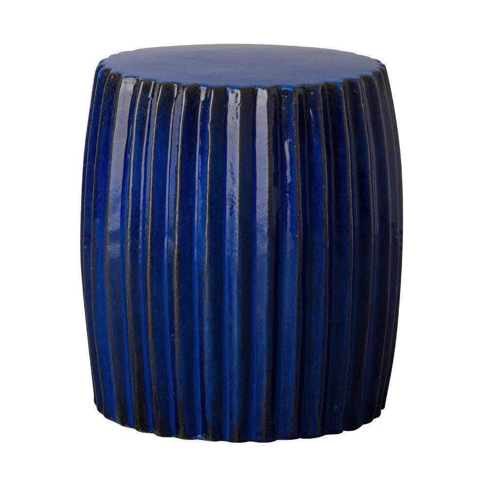 18 in. Pleated Ceramic Outdoor Garden Stool Outdoor Stools LOOMLAN By Emissary