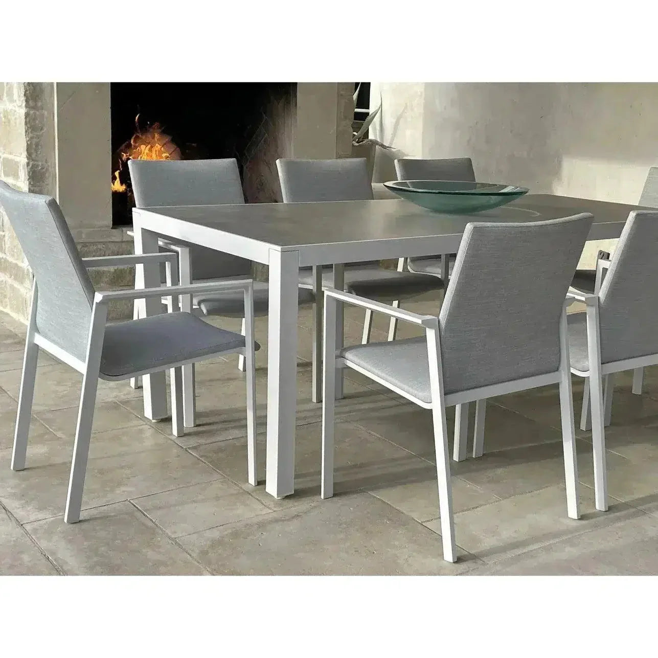 9 Piece Gray-White Outdoor Dining Table Set With Sunbrella Outdoor Dining Sets LOOMLAN By LOOMLAN